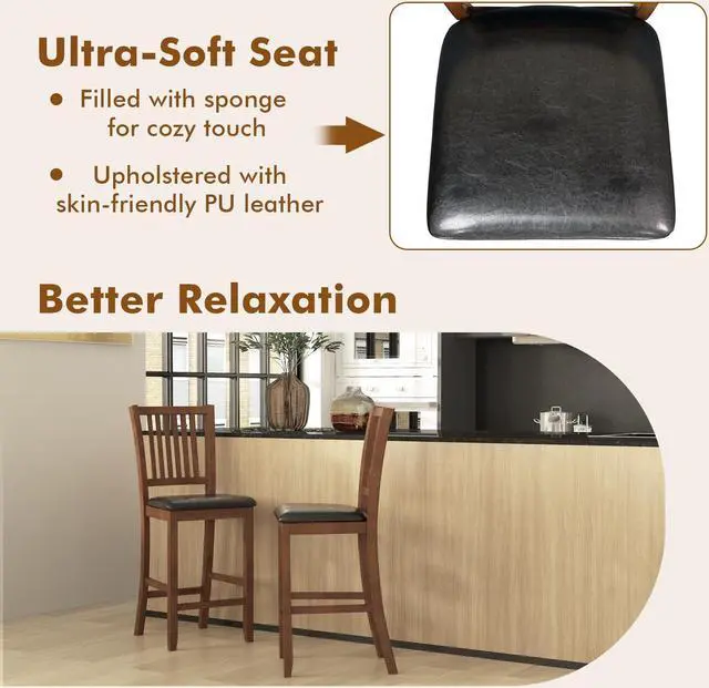 Alt view image 6 of 7 - SlickBlue 2-Piece Bar Chair Set Counter Height Bar Stool with Backrest-Walnut