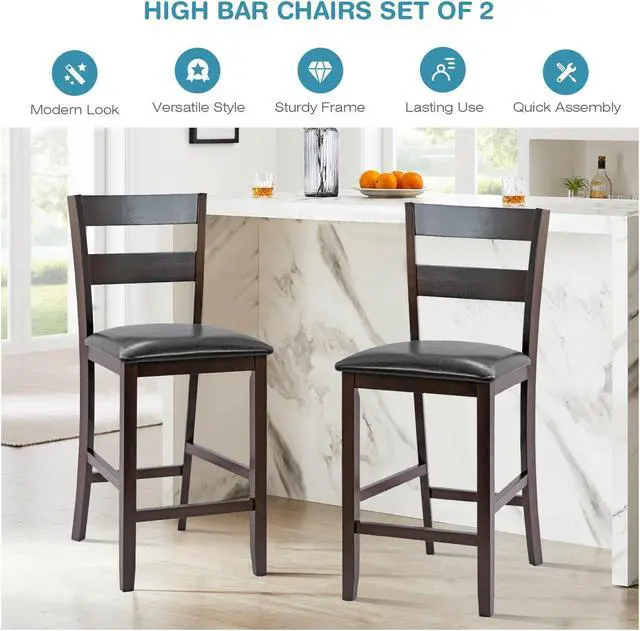 Alt view image 3 of 7 - SlickBlue 2-Pieces Upholstered Bar Stools Counter Height Chairs with PU Leather Cover