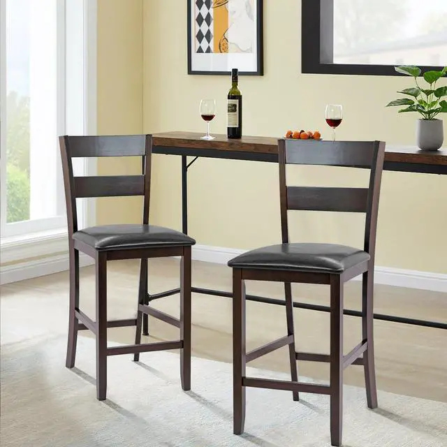 Alt view image 2 of 7 - SlickBlue 2-Pieces Upholstered Bar Stools Counter Height Chairs with PU Leather Cover