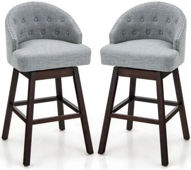 Main image of SlickBlue Set of 2 Swivel Bar Stools with Rubber Wood Legs and Padded Back