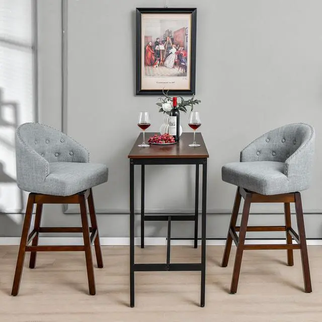 Alt view image 2 of 7 - SlickBlue Set of 2 Swivel Bar Stools with Rubber Wood Legs and Padded Back