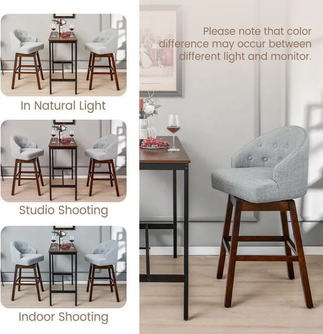 Alt view image 5 of 7 - SlickBlue Set of 2 Swivel Bar Stools with Rubber Wood Legs and Padded Back