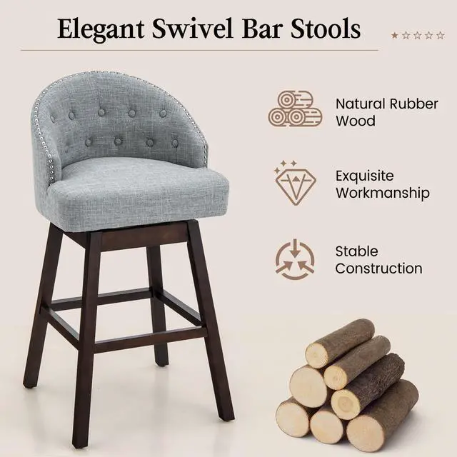 Alt view image 6 of 7 - SlickBlue Set of 2 Swivel Bar Stools with Rubber Wood Legs and Padded Back