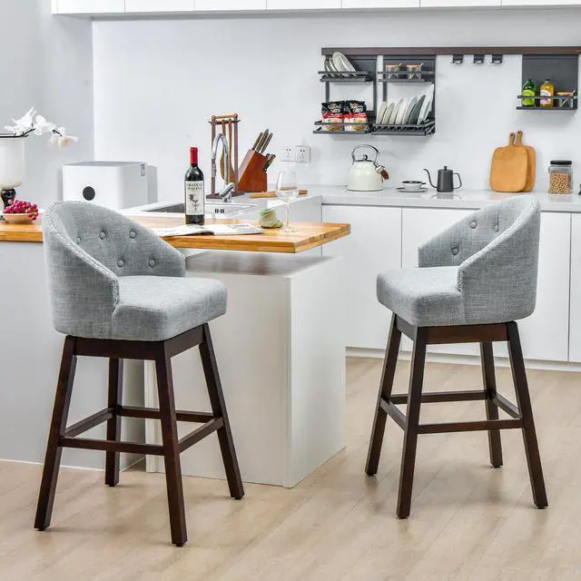 Alt view image 4 of 7 - SlickBlue Set of 2 Swivel Bar Stools with Rubber Wood Legs and Padded Back