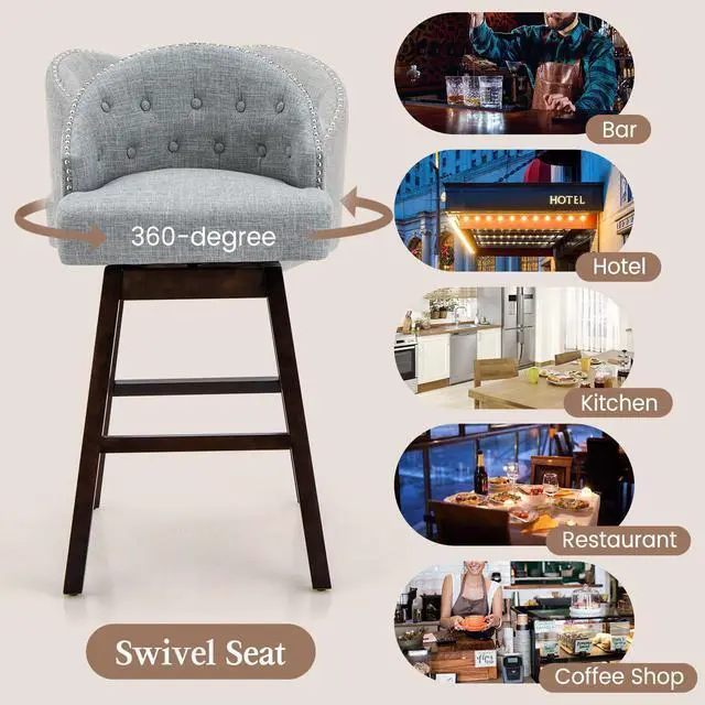 Alt view image 7 of 7 - SlickBlue Set of 2 Swivel Bar Stools with Rubber Wood Legs and Padded Back