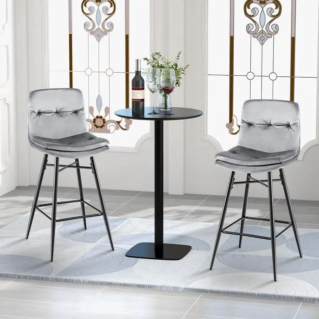 Alt view image 4 of 7 - SlickBlue 2 Pieces 29 Inch Velvet Bar Stools Set with Tufted Back and Footrests