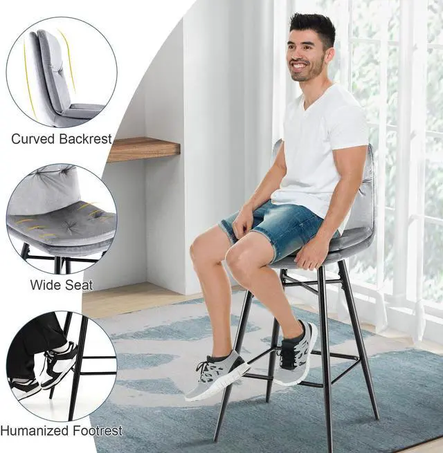 Alt view image 5 of 7 - SlickBlue 2 Pieces 29 Inch Velvet Bar Stools Set with Tufted Back and Footrests