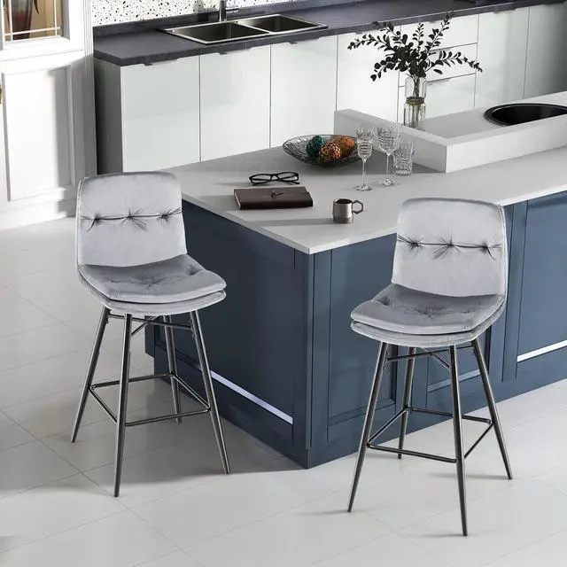 Alt view image 2 of 7 - SlickBlue 2 Pieces 29 Inch Velvet Bar Stools Set with Tufted Back and Footrests