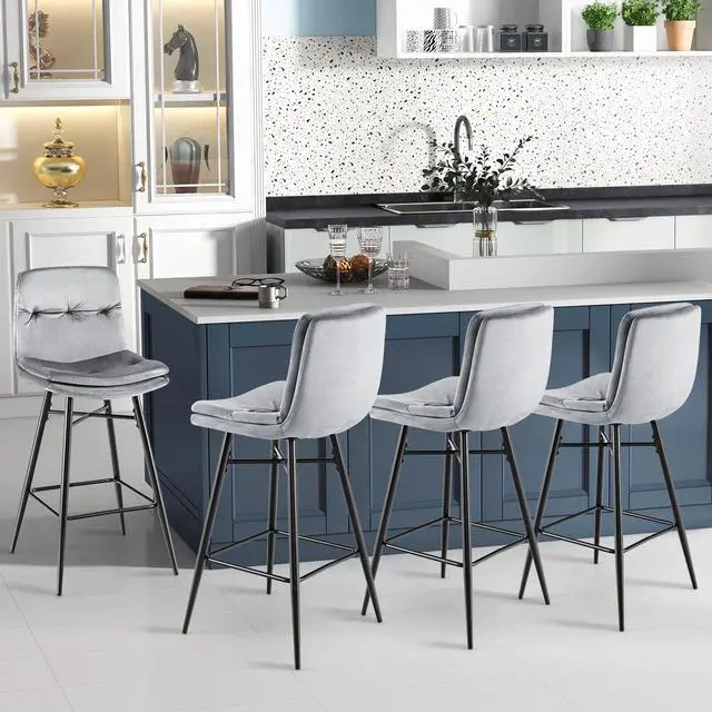 Alt view image 7 of 7 - SlickBlue 2 Pieces 29 Inch Velvet Bar Stools Set with Tufted Back and Footrests