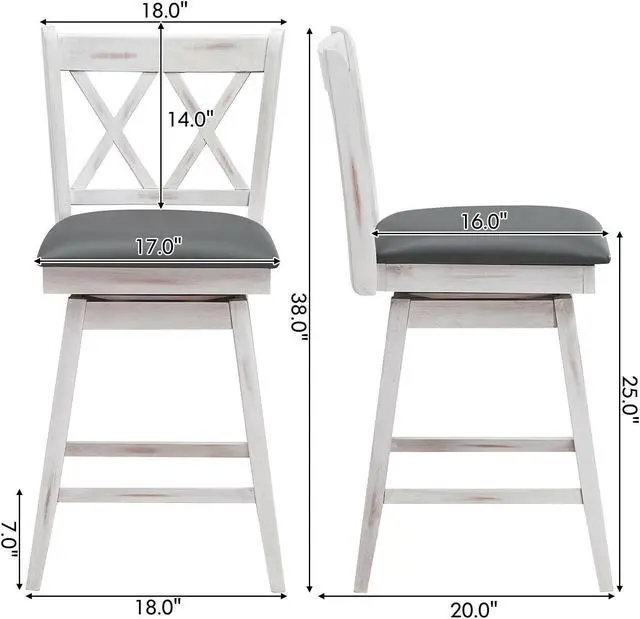 Alt view image 5 of 7 - SlickBlue 2 Pieces 24 Inch Swivel Counter Height Barstool Set with Rubber Wood Legs