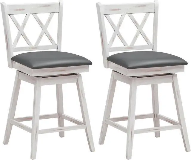 Main image of SlickBlue 2 Pieces 24 Inch Swivel Counter Height Barstool Set with Rubber Wood Legs