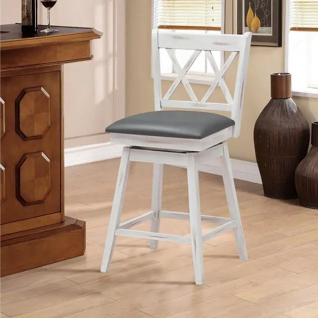 Alt view image 3 of 7 - SlickBlue 2 Pieces 24 Inch Swivel Counter Height Barstool Set with Rubber Wood Legs