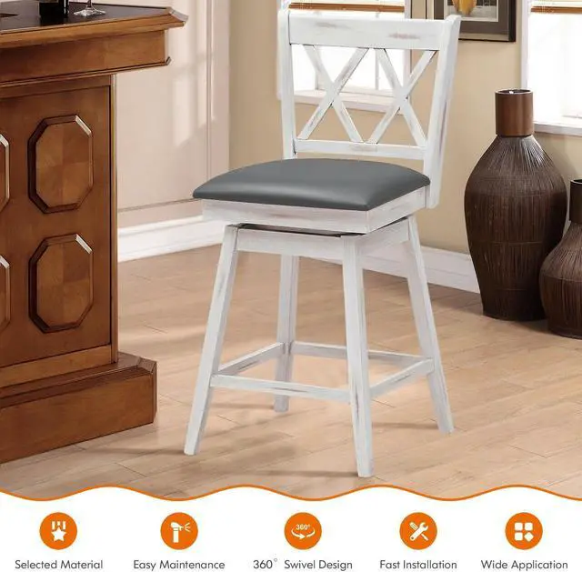 Alt view image 6 of 7 - SlickBlue 2 Pieces 24 Inch Swivel Counter Height Barstool Set with Rubber Wood Legs