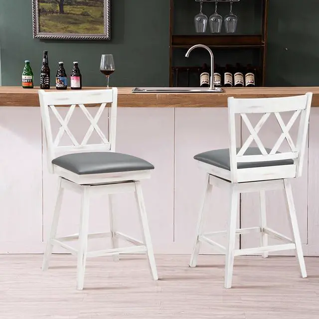 Alt view image 4 of 7 - SlickBlue 2 Pieces 24 Inch Swivel Counter Height Barstool Set with Rubber Wood Legs