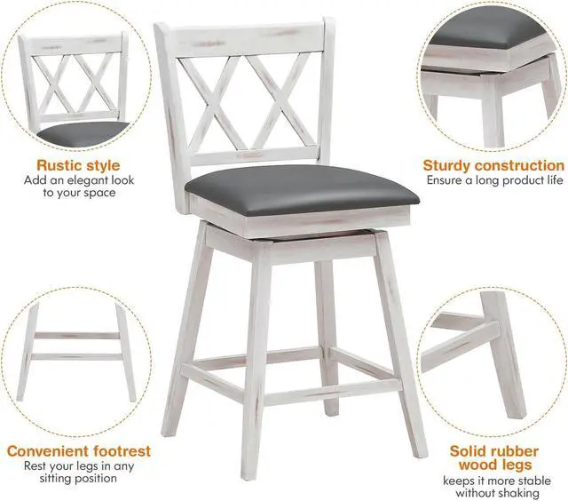 Alt view image 7 of 7 - SlickBlue 2 Pieces 24 Inch Swivel Counter Height Barstool Set with Rubber Wood Legs