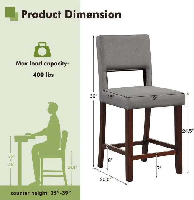 Alt view image 4 of 7 - SlickBlue 2 Piece Bar Chair Set with Hollowed Back and Rubber Wood Legs