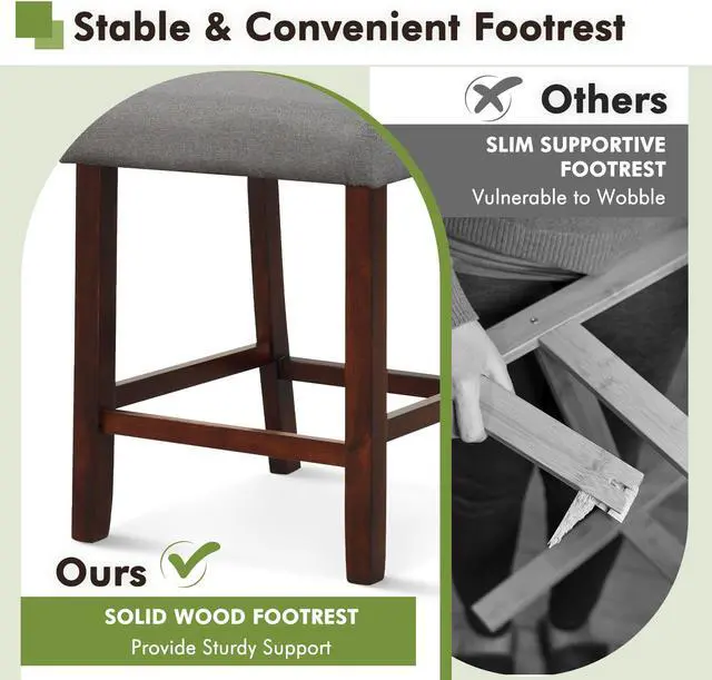 Alt view image 7 of 7 - SlickBlue 2 Piece Bar Chair Set with Hollowed Back and Rubber Wood Legs