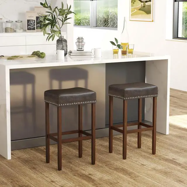 Alt view image 2 of 7 - SlickBlue Upholstered Bar Stools Set of 2 with Footrests for Counter