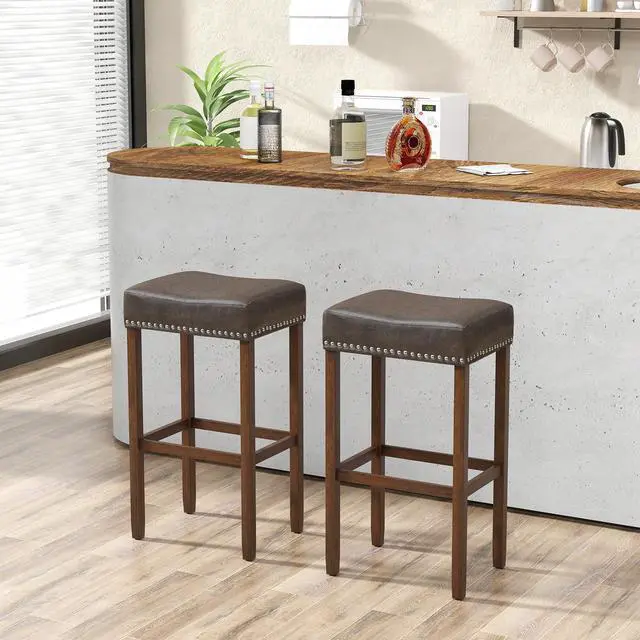 Alt view image 3 of 7 - SlickBlue Upholstered Bar Stools Set of 2 with Footrests for Counter