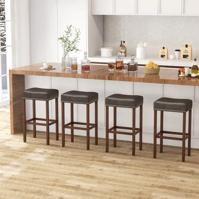 Alt view image 6 of 7 - SlickBlue Upholstered Bar Stools Set of 2 with Footrests for Counter