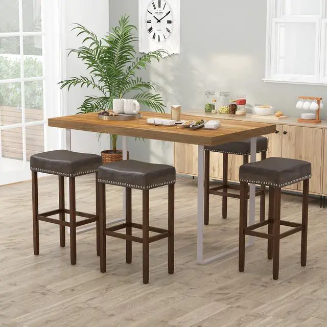Alt view image 7 of 7 - SlickBlue Upholstered Bar Stools Set of 2 with Footrests for Counter