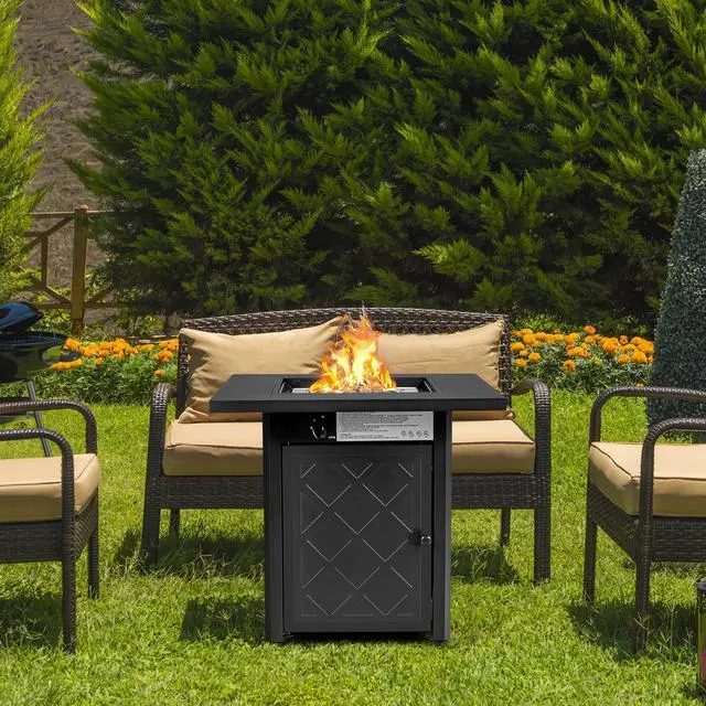 Alt view image 3 of 7 - SlickBlue 28 Inch Propane 50 000 BTU Patio Square Gas Fireplace with Lava Rock-Black