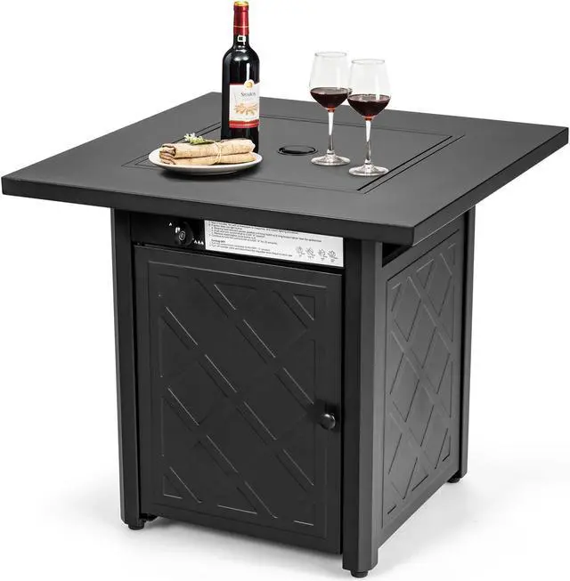 Alt view image 7 of 7 - SlickBlue 28 Inch Propane 50 000 BTU Patio Square Gas Fireplace with Lava Rock-Black