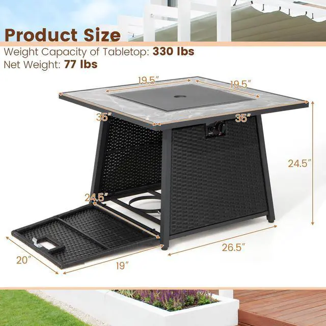 Alt view image 4 of 7 - SlickBlue 35 Inch Propane Gas Fire Pit Table Wicker Rattan with Lava Rocks PVC Cover-Black