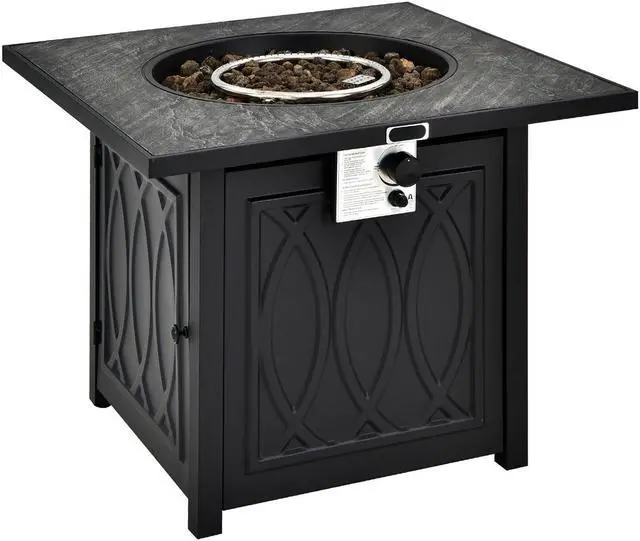 Alt view image 5 of 7 - SlickBlue 32 Inch Propane Fire Pit Table Square Tabletop with Lava Rocks Cover 50000 BTU-Black