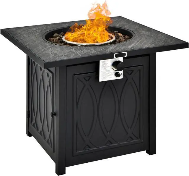 Main image of SlickBlue 32 Inch Propane Fire Pit Table Square Tabletop with Lava Rocks Cover 50000 BTU-Black