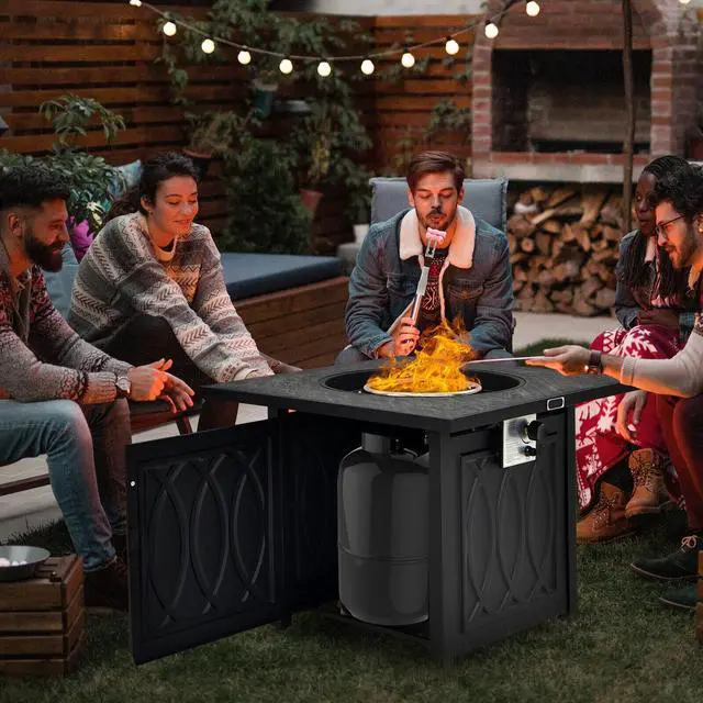 Alt view image 2 of 7 - SlickBlue 32 Inch Propane Fire Pit Table Square Tabletop with Lava Rocks Cover 50000 BTU-Black