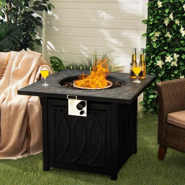Alt view image 4 of 7 - SlickBlue 32 Inch Propane Fire Pit Table Square Tabletop with Lava Rocks Cover 50000 BTU-Black