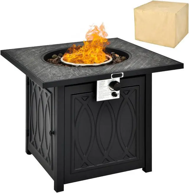 Alt view image 7 of 7 - SlickBlue 32 Inch Propane Fire Pit Table Square Tabletop with Lava Rocks Cover 50000 BTU-Black