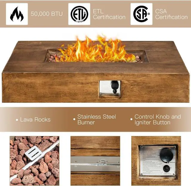 Alt view image 7 of 7 - SlickBlue 48 x 27 Inch Outdoor Gas Fire Pit Table 50 000 BTU with Lava Rocks and Cover
