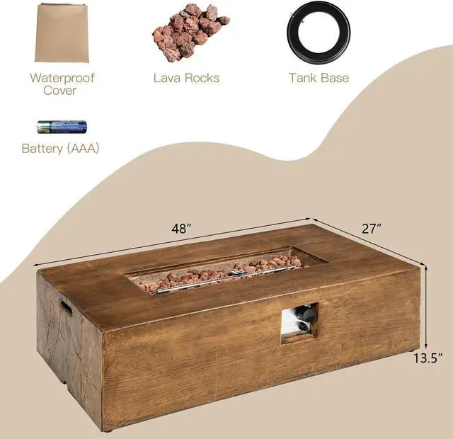 Alt view image 6 of 7 - SlickBlue 48 x 27 Inch Outdoor Gas Fire Pit Table 50 000 BTU with Lava Rocks and Cover