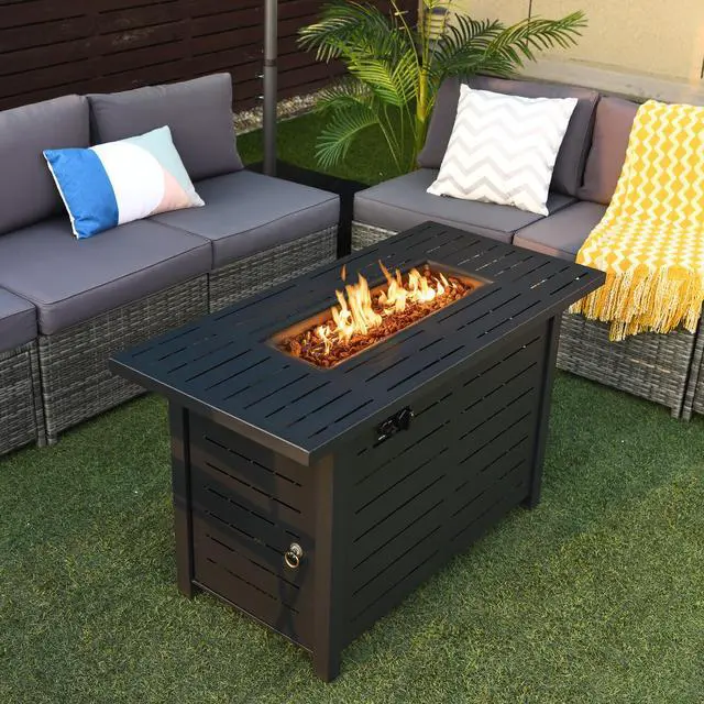 Alt view image 3 of 7 - SlickBlue 42 Inch 60 000 BTU Rectangular Propane Fire Pit Table with Waterproof Cover