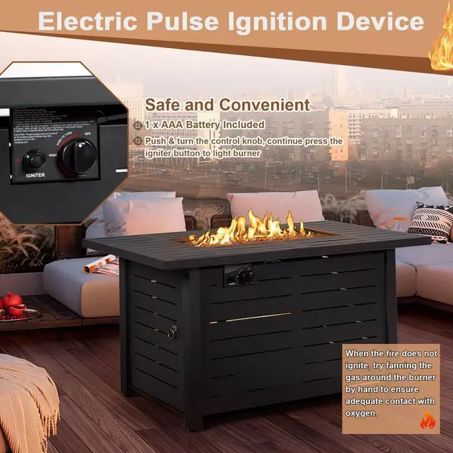 Alt view image 7 of 7 - SlickBlue 42 Inch 60 000 BTU Rectangular Propane Fire Pit Table with Waterproof Cover