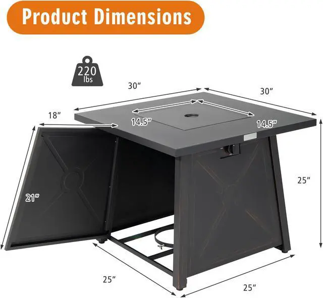 Alt view image 6 of 7 - SlickBlue 30 Inch Square Propane Gas Fire Table with Waterproof Cover