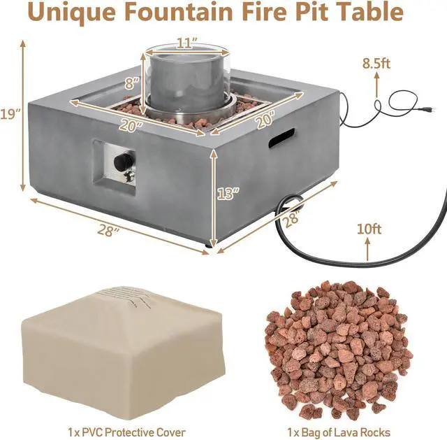 Alt view image 2 of 7 - SlickBlue 28 Inch 50000 BTU Patio Square Propane Fire Pit with PVC Cover-Gray