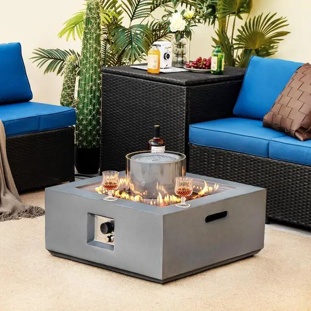 Alt view image 3 of 7 - SlickBlue 28 Inch 50000 BTU Patio Square Propane Fire Pit with PVC Cover-Gray