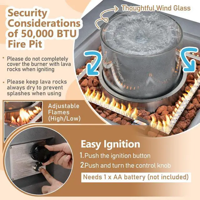 Alt view image 5 of 7 - SlickBlue 28 Inch 50000 BTU Patio Square Propane Fire Pit with PVC Cover-Gray