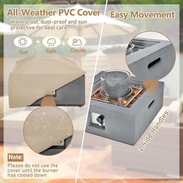 Alt view image 7 of 7 - SlickBlue 28 Inch 50000 BTU Patio Square Propane Fire Pit with PVC Cover-Gray