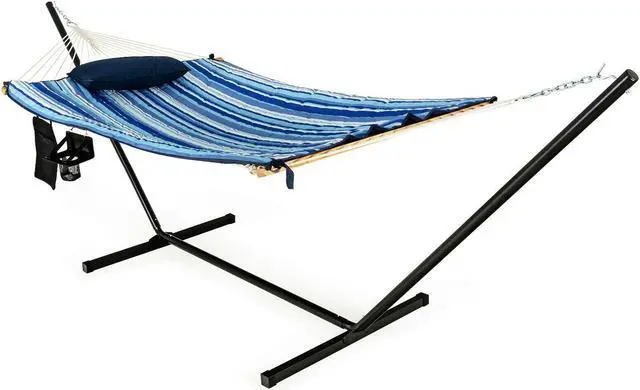 Alt view image 4 of 7 - SlickBlue  Hammock Chair Stand Set Cotton Swing with Pillow Cup Holder Indoor Outdoor
