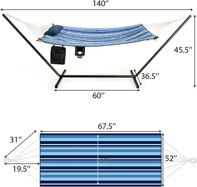 Alt view image 5 of 7 - SlickBlue  Hammock Chair Stand Set Cotton Swing with Pillow Cup Holder Indoor Outdoor