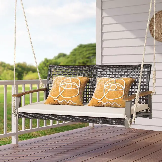 Alt view image 3 of 7 - SlickBlue 2-Person Rattan Hanging Porch Swing Chair