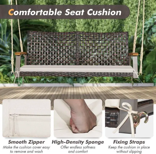 Alt view image 6 of 7 - SlickBlue 2-Person Rattan Hanging Porch Swing Chair