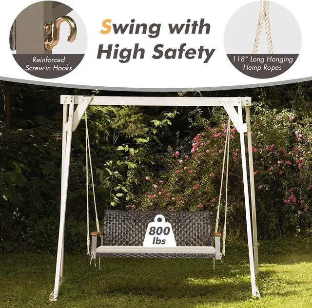 Alt view image 7 of 7 - SlickBlue 2-Person Rattan Hanging Porch Swing Chair