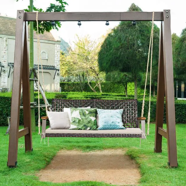 Alt view image 2 of 7 - SlickBlue 2-Person Rattan Hanging Porch Swing Chair