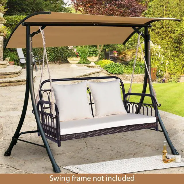 Alt view image 2 of 7 - SlickBlue 880LBS Wicker Hanging Porch Swing with Cushions-White