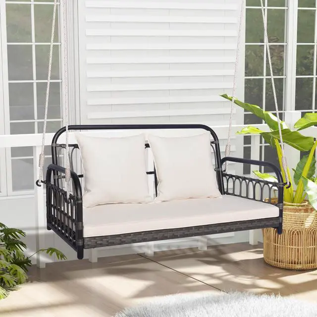 Alt view image 3 of 7 - SlickBlue 2-Person Outdoor Hanging Chair with Ropes